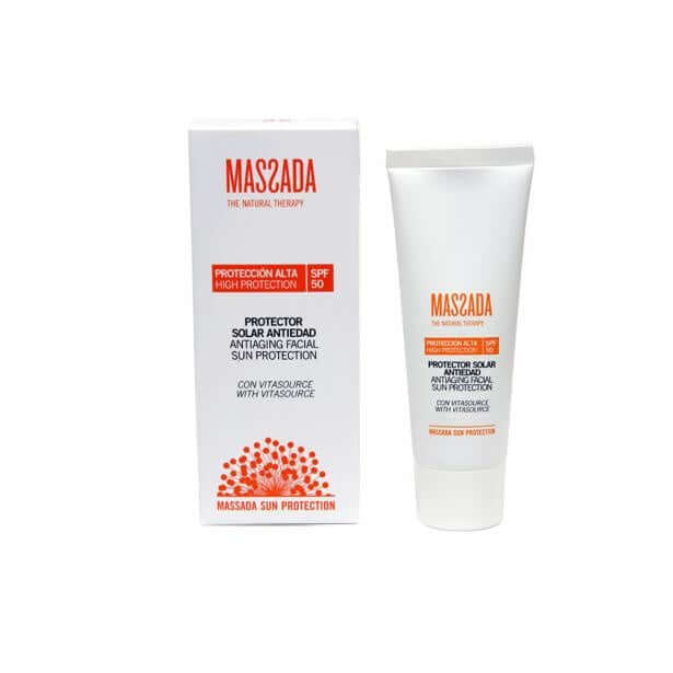 Massada - Antiaging Facial Sun Protection SPF50 50ml in tube with high protection against aging and sun damage.