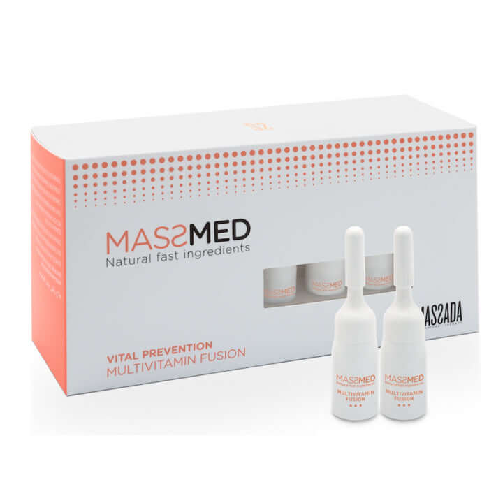 Massada - Multivitamin Fusion 10x 3ml verpakking met ampullen voor huidvernieuwing en essentiële vitamines.