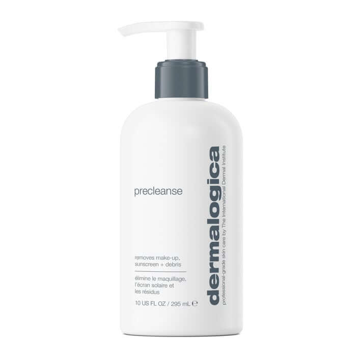 Dermalogica Precleanse 295ml in een witte fles met pompsysteem voor effectieve make-up verwijdering, geschikt voor dagelijks gebruik.