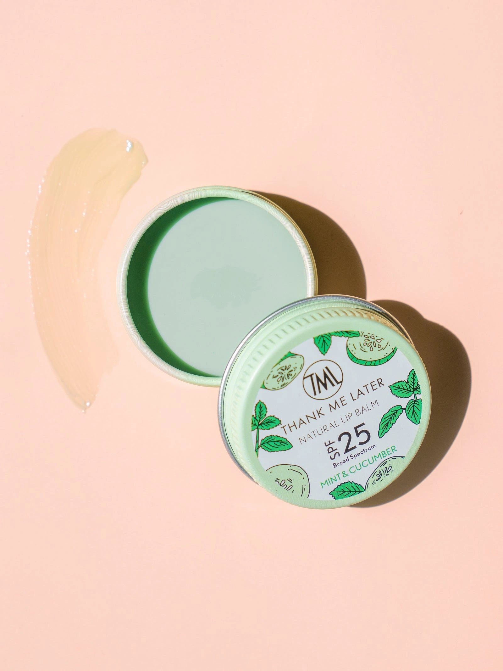 Thank Me Later Natural Lip Balm SPF25 Mint Cucumber 10g met zijdeachtige textuur en frisse mintkleurige verpakking