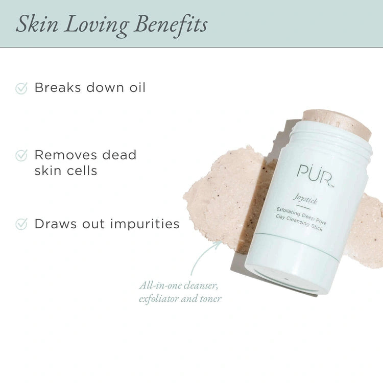 PUR Joystick Deep Pore Clay Cleansing Stick 50ml met exfoliërende textuur en huidverzorgingsvoordelen voor een stralende huid.