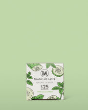 Thank Me Later Natural Lip Balm SPF25 Mint Cucumber 10g verpakking met groene mint en komkommerillustraties