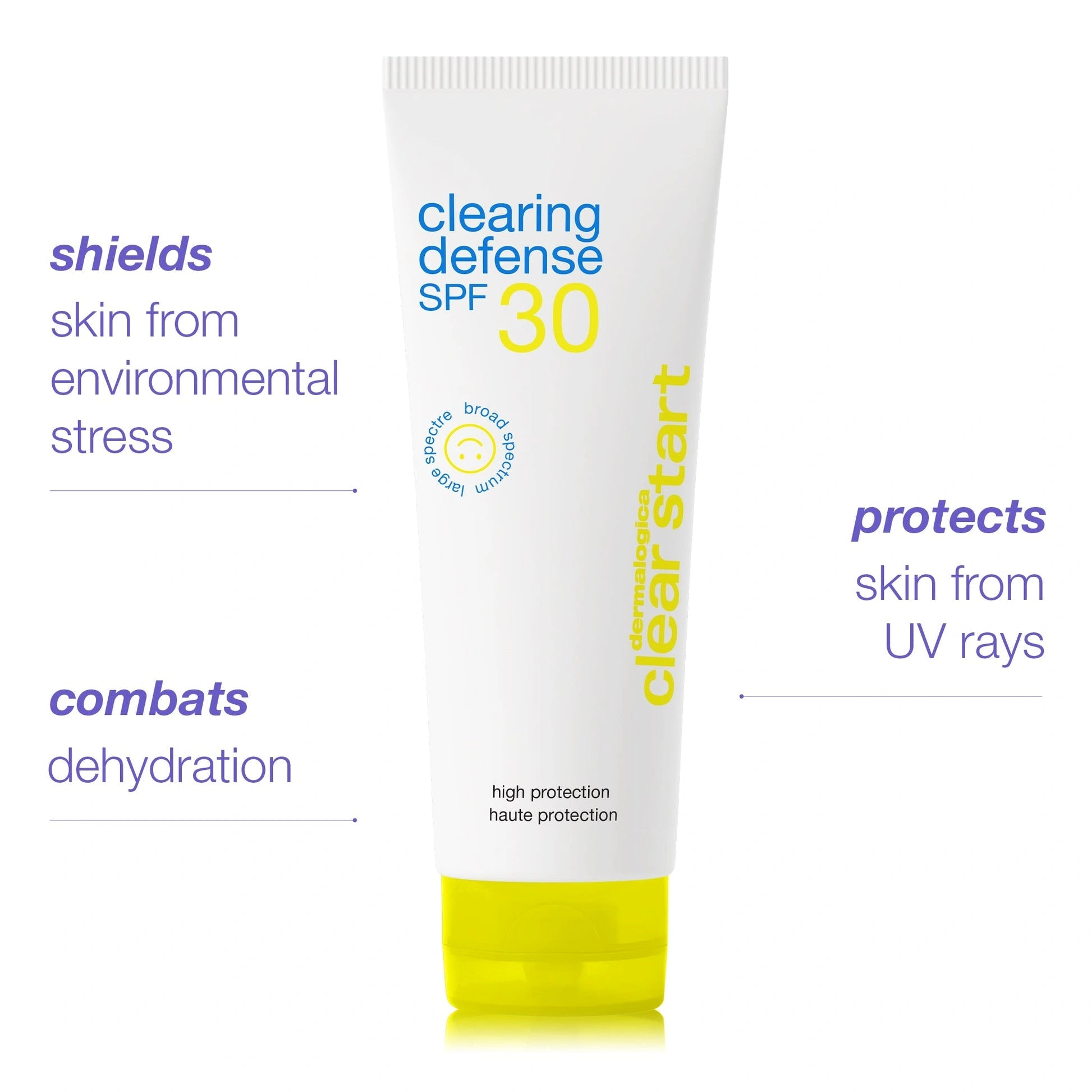 Dermalogica Clearing Defense SPF30 59ml tube met lichte textuur, beschermt tegen UV-straling en omgevingsstress.