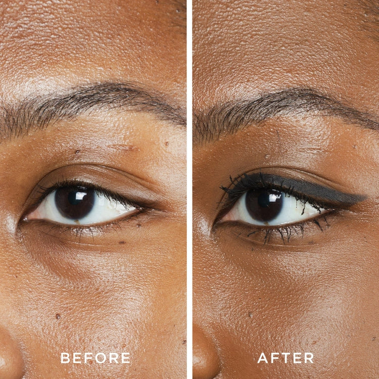PUR On Point Eyeliner Pencil Black 0,4g - voor en na gebruik, een dramatische eyeliner look met volle definitie.