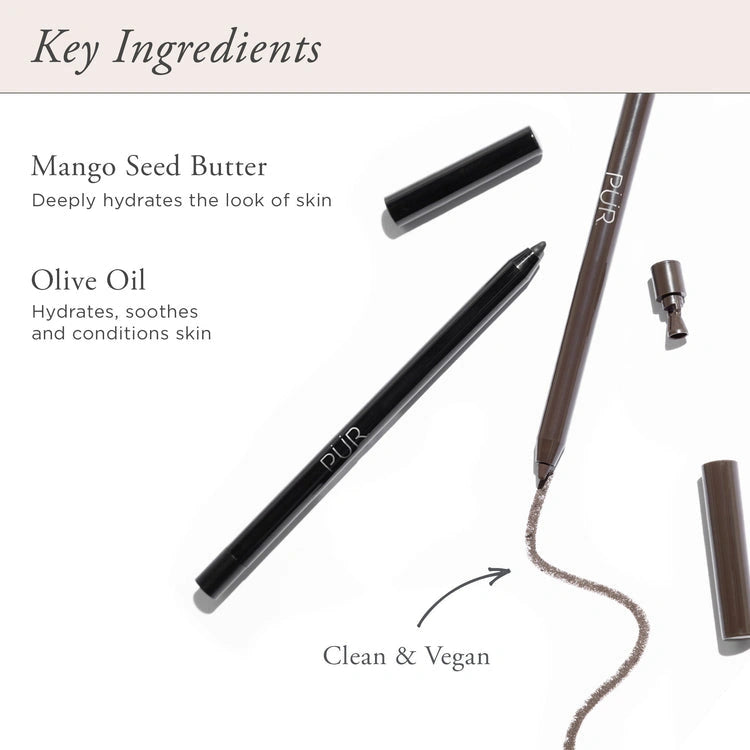 PUR On Point Eyeliner Pencil Brown 0,4g met mangoboter en olijfolie voor een natuurlijke ooglook en hydratatie.