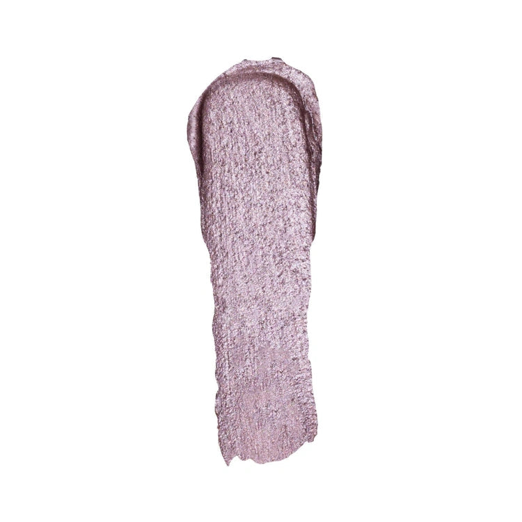 PUR On Point Tint Creamy Eyeshadow Satin 3ml in koele mauve, crèmekleurige textuur op een handgeschilderde achtergrond.