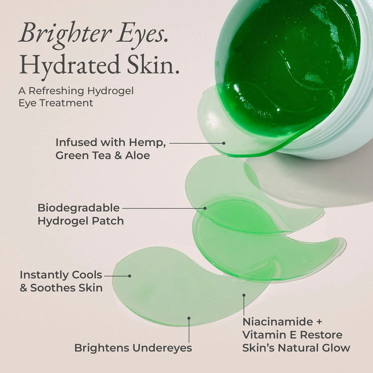 PUR Mellow Eyes Hydrogel Rejuvenating Eye Patches 60pc detail van de groene hydrogel oogpatches met hennep en groene thee