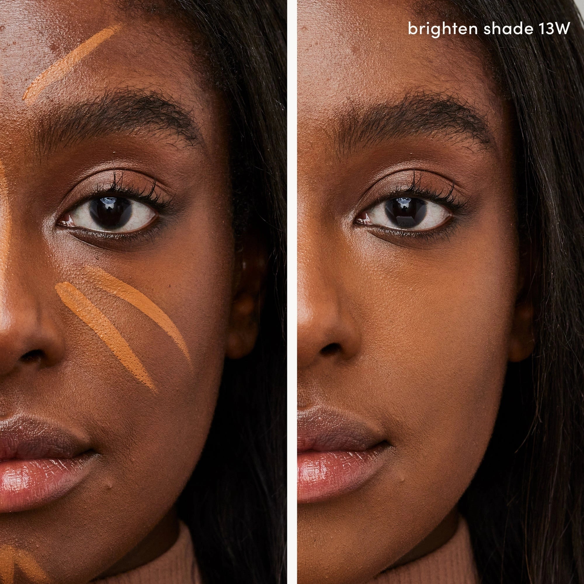 Jane Iredale PureMatch Liquid Concealer 13W Deep 5ml aangebracht op huid met gouden bronzen ondertoon, verheldert en camoufleert perfect.