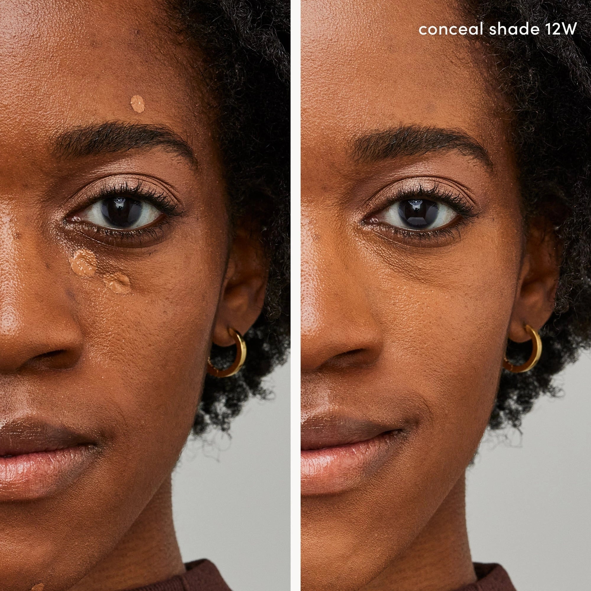 Jane Iredale PureMatch Liquid Concealer 12W Dark 5ml close-up op model met voor en na effect