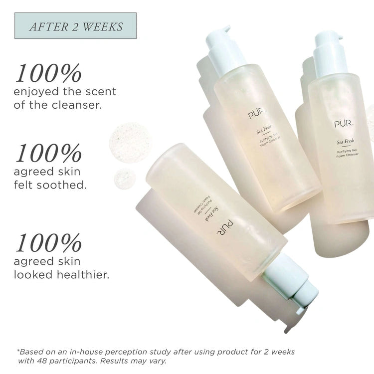 PUR Sea Fresh Purifying Gel Foam Cleanser 150ml resultaten na 2 weken gebruik, huid voelt verzacht en gezonder.