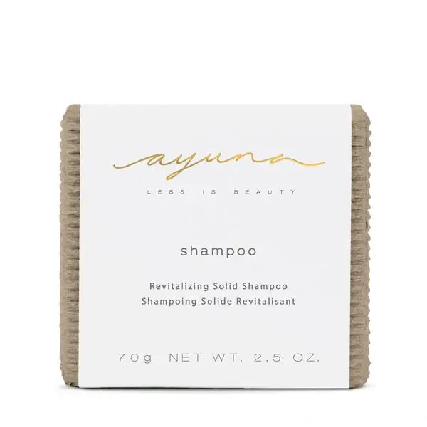 Ayuna Shampoo Bar 70g in een neutrale verpakking met revitaliserende formule voor gezond haar