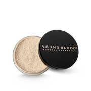 Youngblood Natural Loose Mineral Foundation Ivory 10g in a sleek black jar with light mineral powder visible.